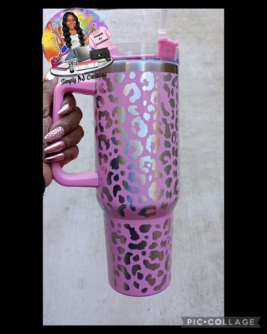 40oz Holographic Drink Tumbler/Light Pink